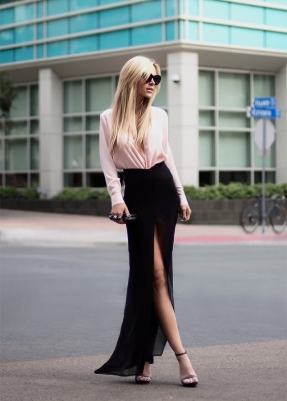 maxi skirt elegant zwart met blouse