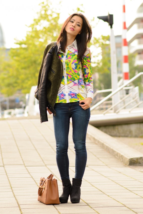 My-huong-colour-blouse-with-biker-jacket