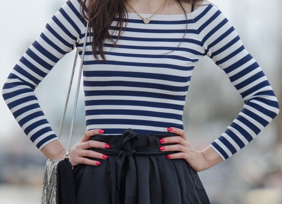 striped black top blue marine red nails opi