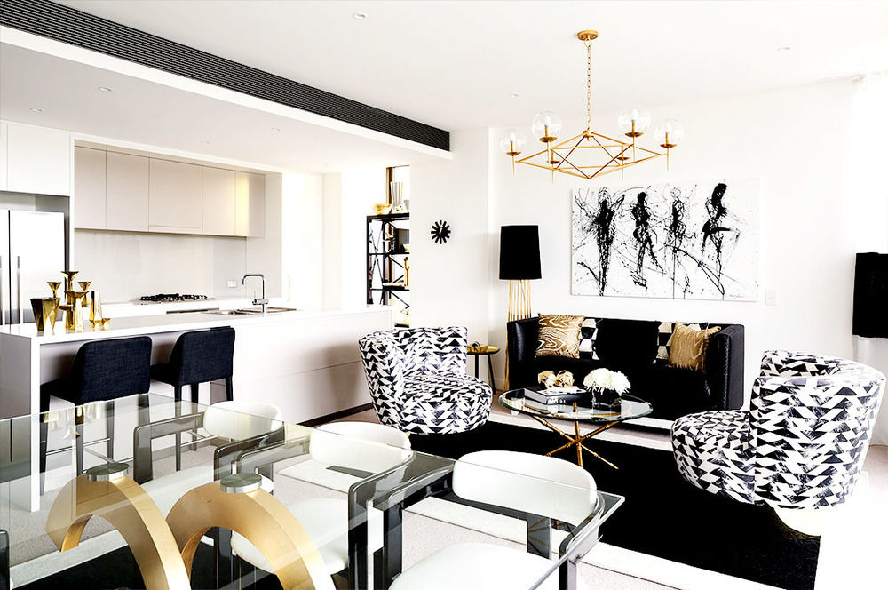 Black White Gray Gold Living Room