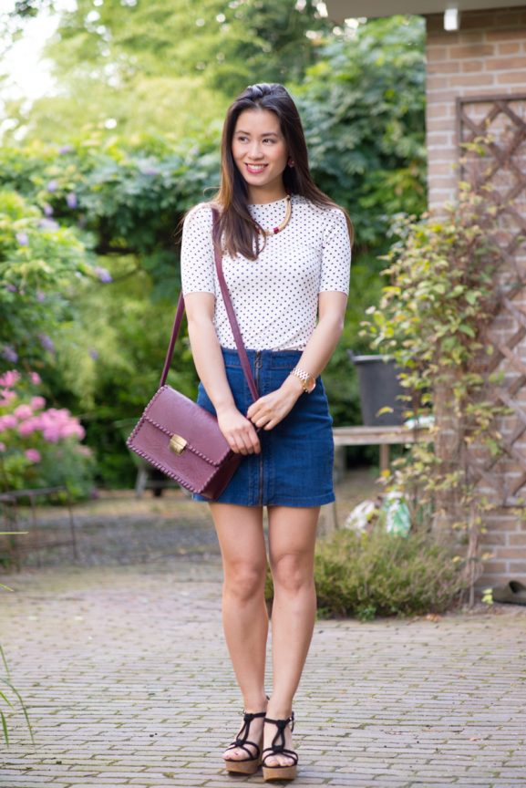 My-Huong-outfit-A-line-rok-jeans-hm-Burgundy-tas-Primark