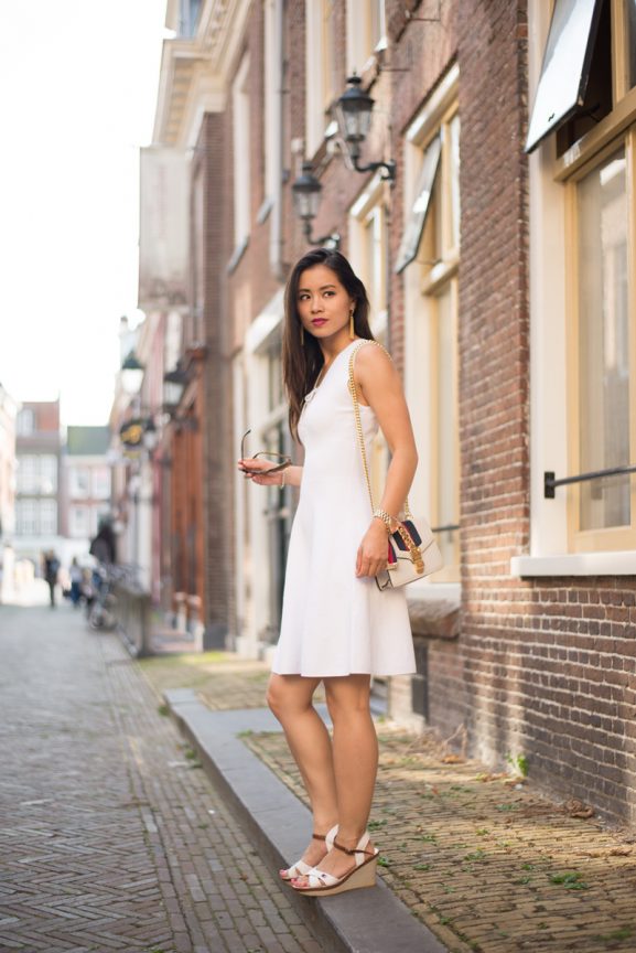 White_sandro_dress_outfit_tommy_Gucci_bag_